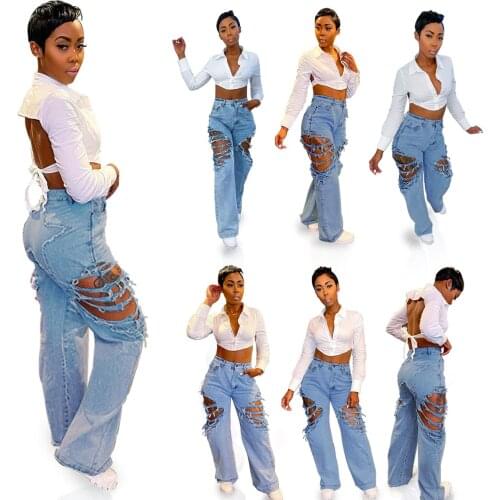 5 Star Patchwork Y2K Pants Baggy Women High Waist Jeans Hip Hop Trend Hole Casual Streetwear Straight Denim Trousers