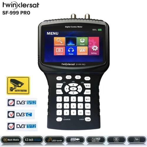 HD Combo Signal Meter Twinkler SF-999 Pro 4.3" Screen CCTV Camera DVB S2 DVB T2 DVB C Spectrum USB WiFi Youtube CCCam Satfinder