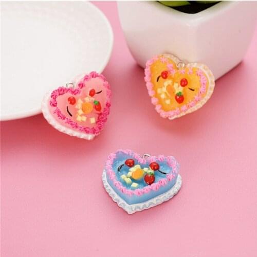 Julie Wang 10PCS Resin Cake Charms Heart Cream Fruit Cake Mixed Colors Artificial Food Pendant Keychain Jewelry Making Accessory