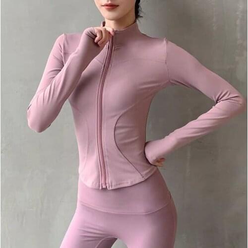 Yoga Crop Top Zipper Fitness Suit Womens Long Sleeve Elastic Tight Quick Training Sports Summer Mujer Camisetas