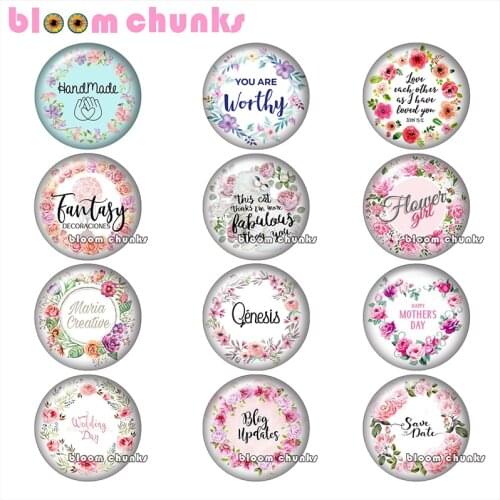 Flower words Round photo glass cabochon demo flat back Making findings 12mm/18mm/20mm/25mm A8766