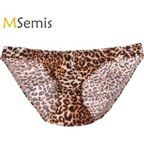 Mens Lingerie Bikini Underwear Panties Leopard Print Briefs Bulge Pouch Briefs Underpants