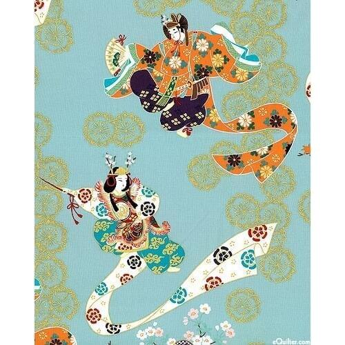 LEO&LIN Retro Elastic Gong Piece Of Printing Blue Geisha Dance Iron Powders Patchwork Cotton Fabric Tissus 50cm