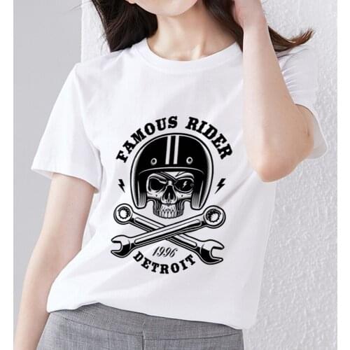 Womens Classic Street T-shirt All-match Casual Gothic Skull Pattern O-neck Commuter Comfortable Slim Fashion Comfortable Top