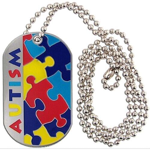 Metal craft Autism Puzzle Piece Dog Tag Necklace Autism Jigsaw Awareness Jewelry For Autistic Gift