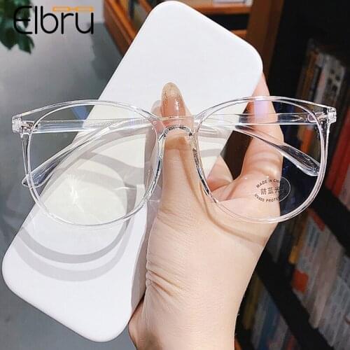 Elbru Fashion Transparent Color Frame Plain Glasses Women Men Vintage Ultralight Clear Lens Eyeglasses Round Optical Spectacles