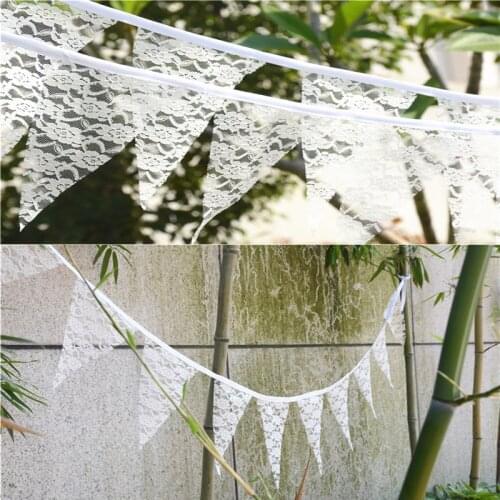 New 2.9M 11 Flags Wedding Decoration Vintage Banners Garland Flower Fabric Lace Bunting Birthday Party Decoration Mariage White