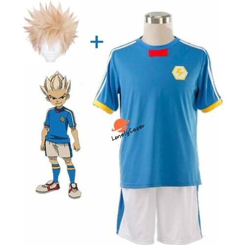 New Anime Inazuma Eleven Gouenji Shuuya Cosplay Costumes Top+Pants Yellow Wig Volleyball Club Uniforms Sportswear Jerseys