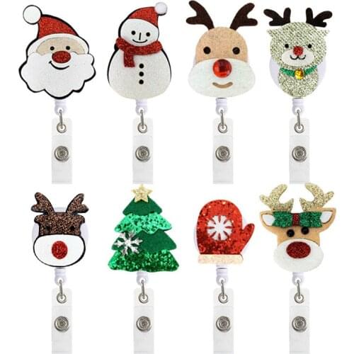 New Arrival 1 Piece High Quality Felt Christmas Man Snowman Tree Retractable Nurse ID Card Badge Holder Reel Keychains Lanyard