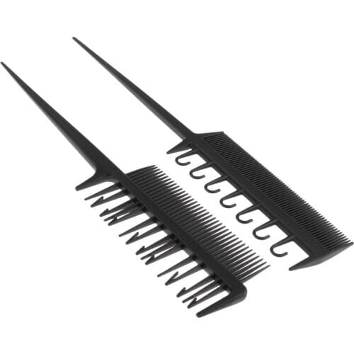 Salon Barber Weaver Weaving Comb Set - Hair Dyeing Sectioning Highlighting Highlight Combs ( Black, 2Pcs )
