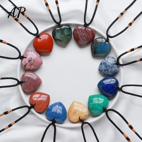 Natural Rose Quartz Mineral Pendant Love Heart Shaped Crystals Necklace Energy Health Gem Jewelry Womens gifts