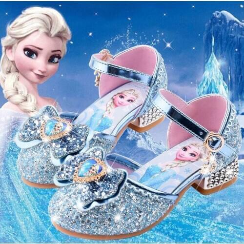 Disney Girls Single Shoes Frozen Crystal Shoes Aisha Princess Shoes New Leather Shoes Childrens High Heels Performance Shoes