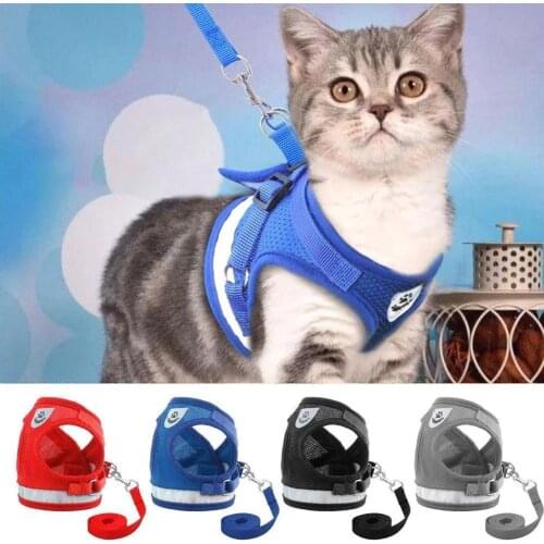 Cat Dog Adjustable Harness Vest Walking Lead Leash For Puppy Dogs Collar Polyester Mesh Harness For Small Medium Dog Cat Pet