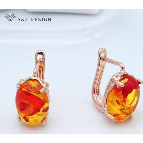 S&Z New Colorful Oval Flower Dangle Earrings 585 Rose Gold Japanese South Korean Retro Eardrop For Women Jewelry Gift