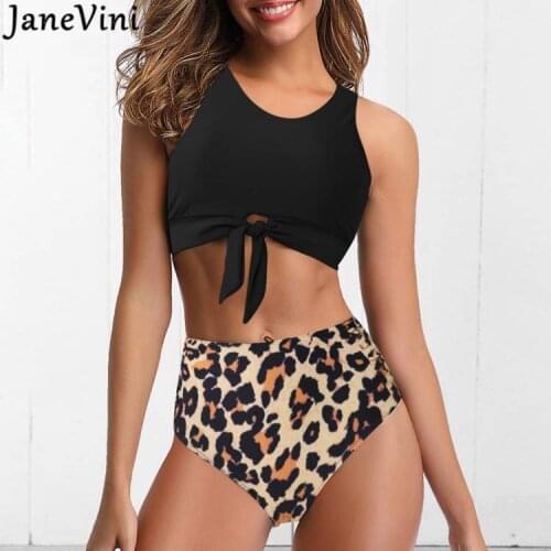 JaneVini 2020 Sexy Women Bikini Set Bathing Suits Swimsuit Swimwear Female Black High Waist Leopard Panties Girl Beach Biquinis