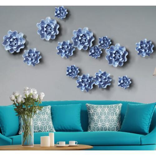 Modern minimalist ceramic hand-pinch flower wall decoration wall hangings creative home TV background wall decoration pendant