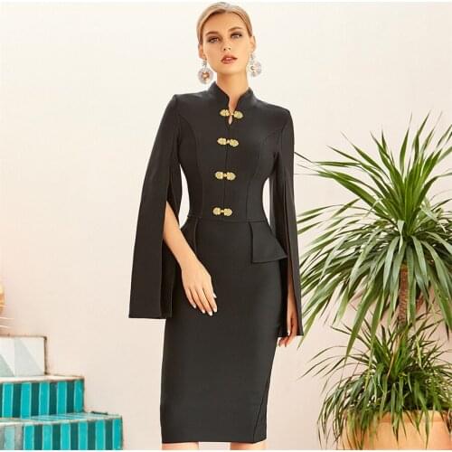 Topati days 2021 Womens Bodycon Dress Black Midi Long Sleeve Bodycon Dress Club Party Evening Dress Party Dress Women Clothes