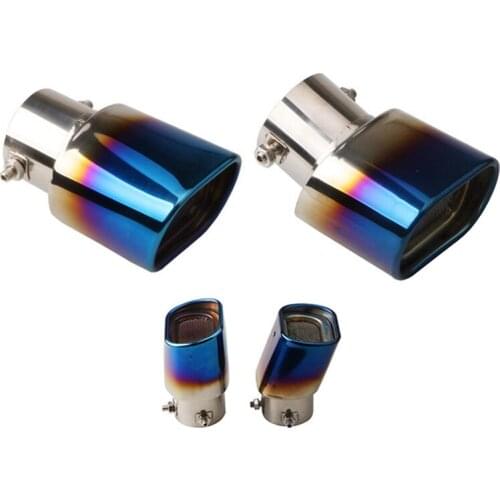 63mm Universal Car Square Exhaust Muffler Tip Stainless Steel Pipe Trim Modified Car Rear Tail Throat Exhause Liner Toasted Blue