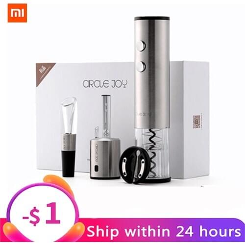 Xiaomi Youpin Circle Joy Automatic Red Wine Bottle Opener, 4-in-1 Gift Box Round Wine Stopper Stainless Steel Electric Corkscrew