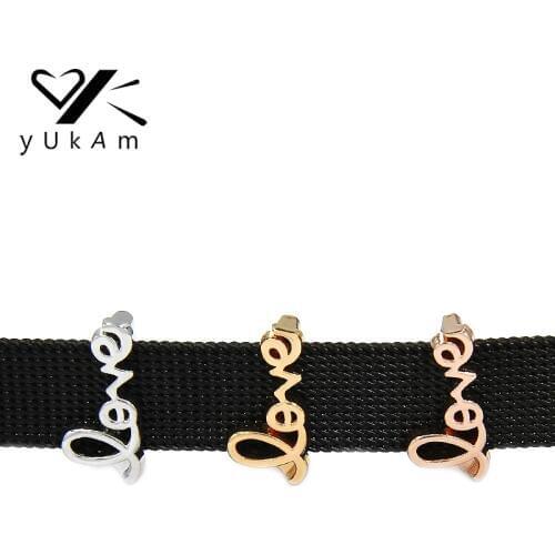 YUKAM Pave Keys Small Word Forever Love Slide Charms Keeper for Stainless Steel Mesh Keeper Bracelets Jewelry Accessories Making