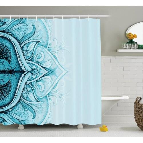 Mandala Shower Curtain Traditional Ethnic Ornamental Lace Border with Swirled Flower Lines Eastern Folk Artwork Bathroom Curtain