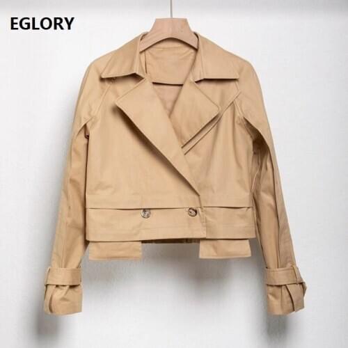 2020 Autumn Fashion Jackets High Quality Tops Coat Women Notched Collar Double Breasted Long Sleeve Casual Brown Khaki Coats
