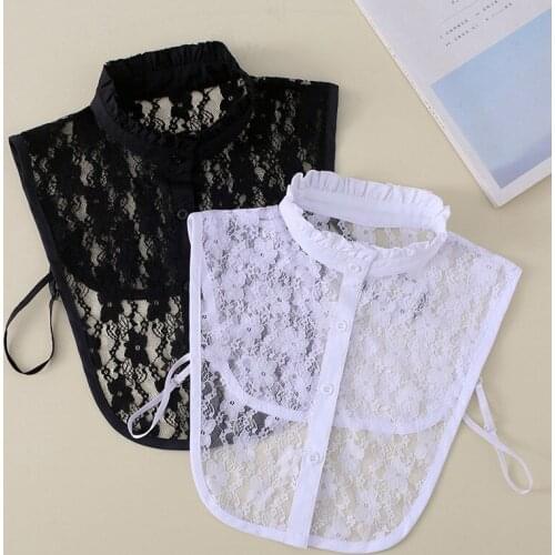 Women Lace Embroidery Detachable Collars Cotton Lapel Shirt Fake Collar Ladies Stand Flase Collars Bouse Half Shirt Decor