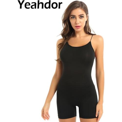 Womens Adults Bodysuit Sleeveless String Shoulder Straps Short Playsuit Female One-piece Ballet Gymnastics Leotard Dancewear