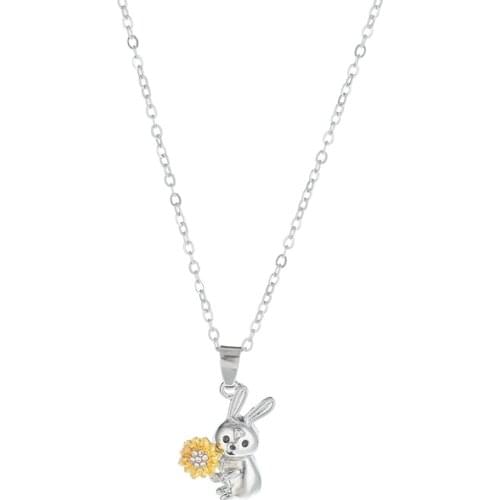 Rabbit with Sunflower Pendant Alloy Necklace For Women Creative Harajuku Jewelry Clothes Accessories
