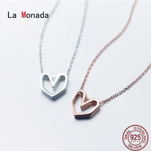 La Monada Womens Necklace 925 Silver Chains Woman On Neck Heart Hollow Pendant Fine Jewelry For Women Necklace Silver Girls
