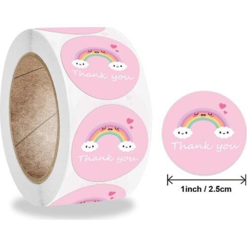 100/500pcs Pink Kawaii Thank You Stickers Cute Sun Rainbow Clouds Sticker For Handmade Gift Decor Labels Kids Reward Stickers