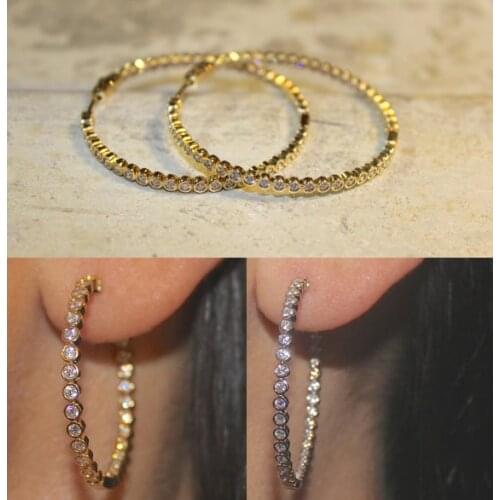 2018 Gold Color High Quality CZ Hoop Earrings Paved with AAA Austrian Cubic Zirconia for Wedding Party Jewelry big hoops