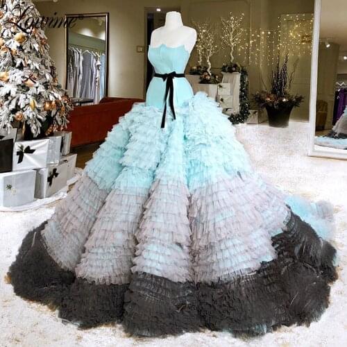 2020 Tiered Arabic Dubai Prom Dresses Vestidos Evening Dress Dresses Woman Party Night Tulle Wedding Party Gowns Robe De Soiree