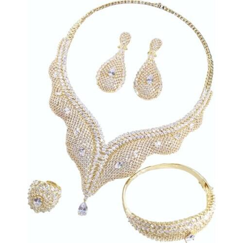2021 NEW FASHION retro crystal CZ zircon necklace earring bracelet ring wedding bridal banquet dinner dressing jewelry set