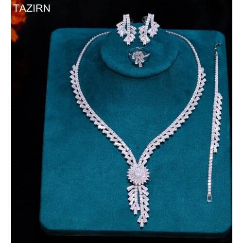 Vintage 5A Full Zircon 4 Pcs Necklace Bracelet Earrings Rings Wedding Bridal Full Jewelry Sets Cubic Zirconia Pageant Party Gift
