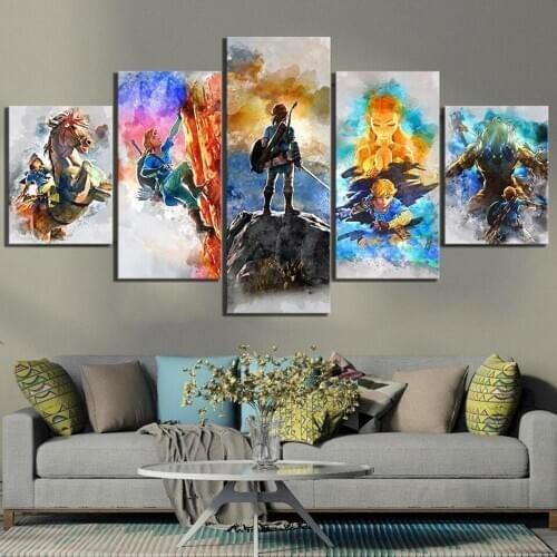 5 Piece Wall Art Canvas Anime Manga Princess Zelda LOZ Breath Of The Wild Paintings For Interior Wall Hanging Modular Pictures