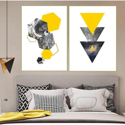 Abstract Geometric Triangles Yellow Marble Nordic Deer Canvas Paintings Wall Art Poster Prints Pictures Living Room Home Decor