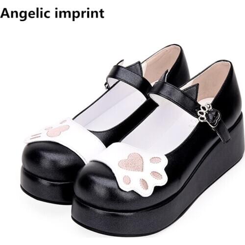 Angelic imprint woman mori girl lolita cosplay shoes lady wedges heels pumps women princess dress party shoes Pearlescent PU 5cm