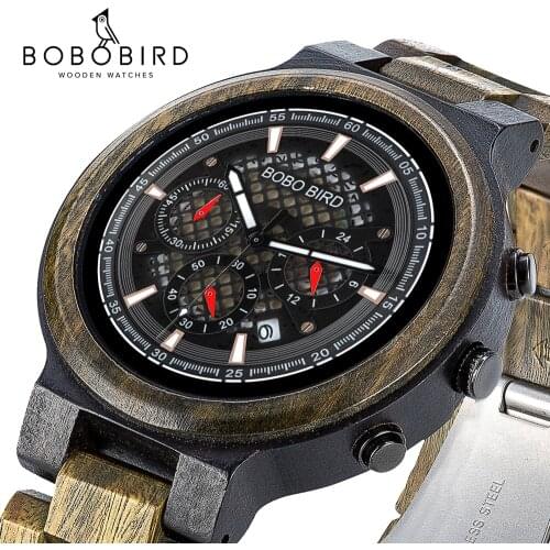 BOBO BIRD relogio masculino Green Sandalwood Wood Watch Men Sport Chronograph Quartz Watches Ultra-Light in Wooden Gift Box OEM