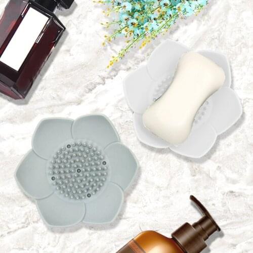 Holder Storage Shower Bathroom Supplies Soap Box Container Flower Shape Accessories Silicone Dish Hollowed Drain Anti Slip Home