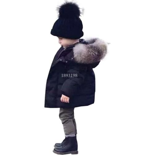 Children Winter Cotton-padded Jacket Boys Girls Fur Collar Hooded Coats Kids Thick Warm Parkas Outwear