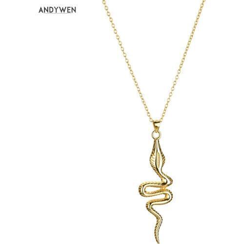 ANDYWEN 925 Sterling Silver Long Chain Gold Big Snake Pendant Luxury Necklace 2020 Fashion European Rock Punk Large Jewelry