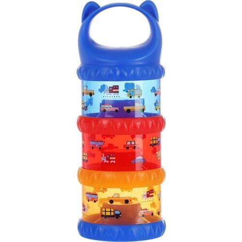 Car Print Travel 3 Layer Baby Milk Powder Dispenser Non-Spill Storage Container for Kids Food Formula Milk Storage