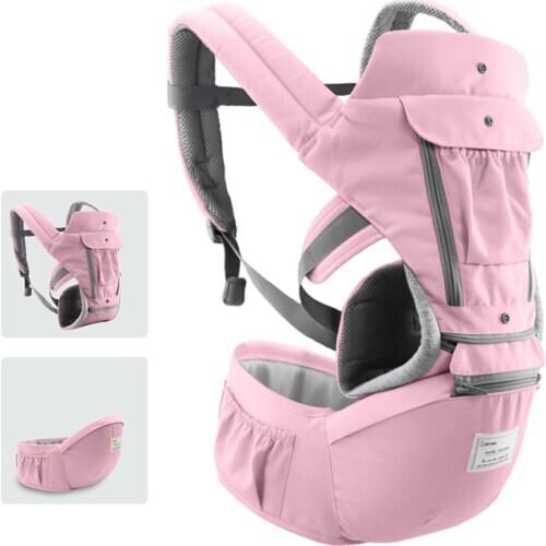 Baby Carrier with Hip Seat Breathable & Detachable Design Adjustable Strap Side Pockets Ergonomic Baby Safety Stool