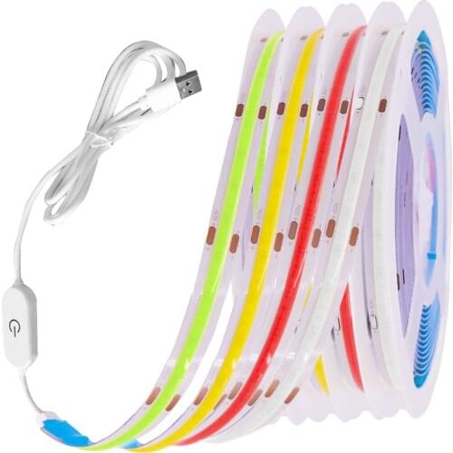 5V USB LED COB Strip light Touch Switch Flexible Led Tape 320 LEDs High Density Soft FOB LED Light 3000K 4000K 6000K Dimmable