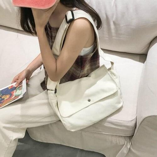 Student Canvas School Book Large Shoulder Bags Summer 2021 New Solid Black Mobile Ipad Travel Messenger Crossbody Bag Female