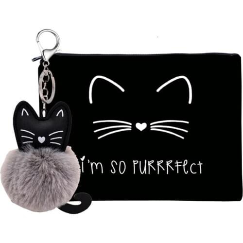 Cosmetic Bag with Pendant Cute Cat Printed Small Makeup Bags Travel Waterproof Toiletry Bag for Women Girls