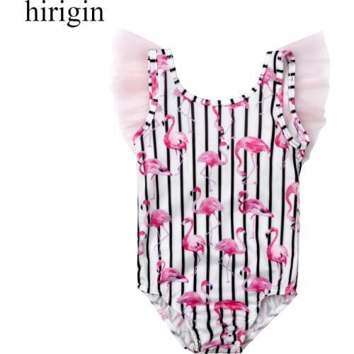 Toddler Girls Kids Character Swimwear Swimming Costume Swimsuit Bikini Beachwear New Baby Girl Clothes Stripe Flamingo Swimwear