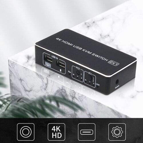 4K HDMI KVM Switch 2In 1Out USB HDMI 2.0 KVM Switcher Splitter with Cable for Keyboard Mouse Printer Monitor