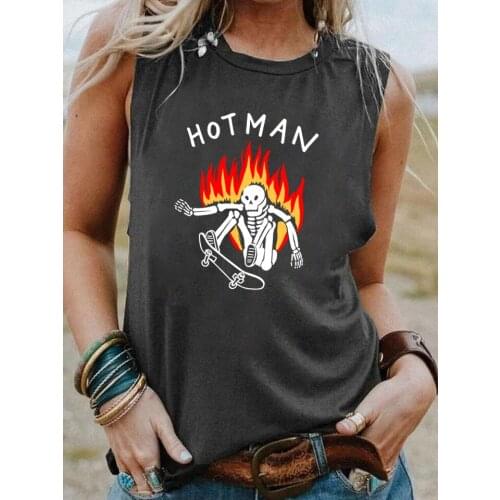 HOT MAN Tank top Skating Skeleton Funny Halloween Sleevele Tee Women casual gothic style 90s aesthetic vintage top drop shiping